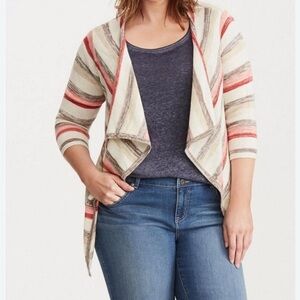Torrid striped draped knit open cardigan sweater waterfall boho layering Size 1x